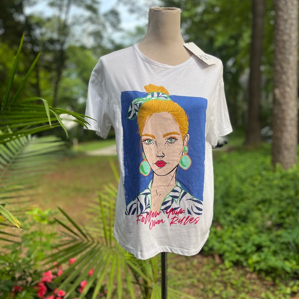 ZARA Graphic Tee ‘Follow Your Own Rules’ New with tags, Small, Short Sleeve